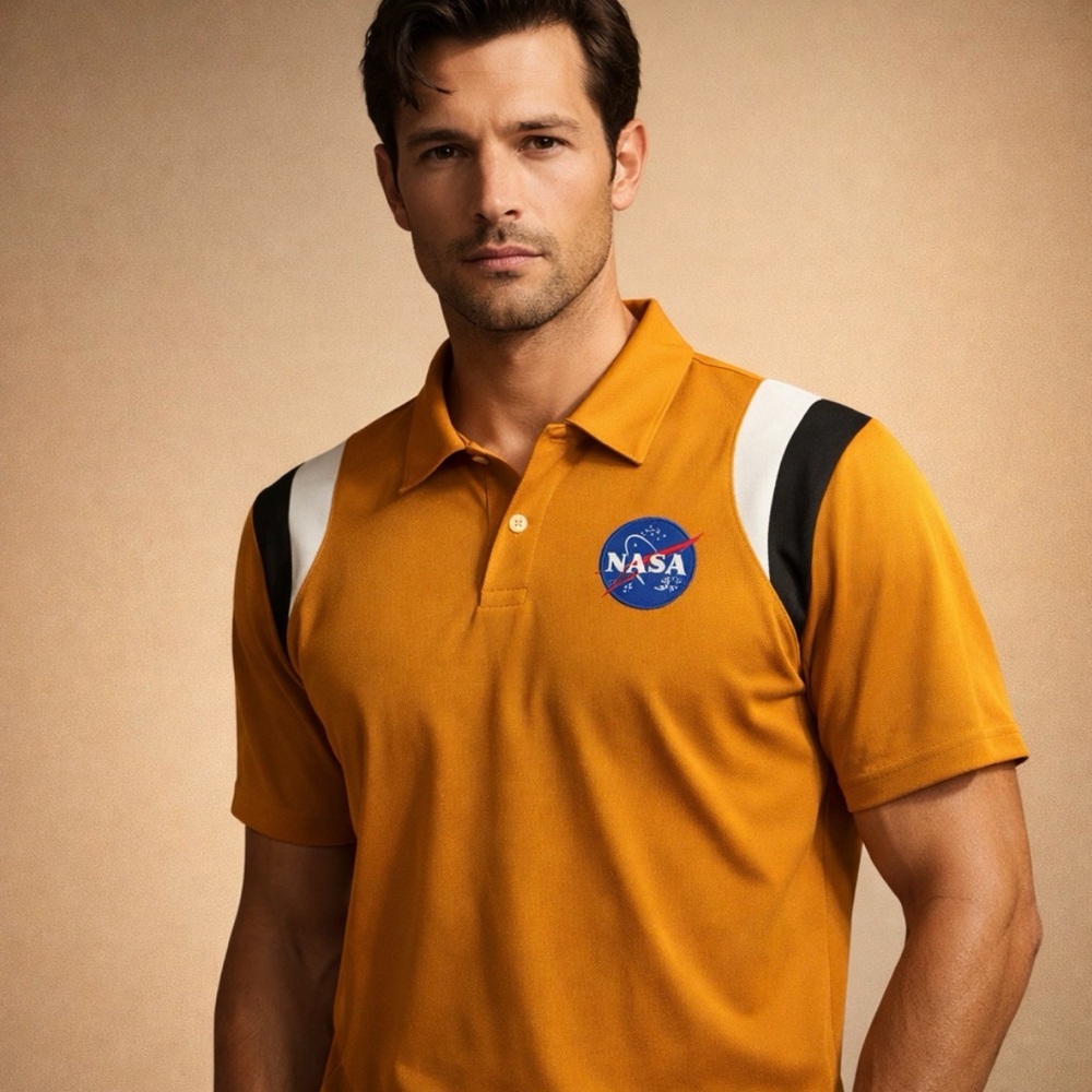 NASA Orange Men's Polo Performance Short Sleeve Shirt
